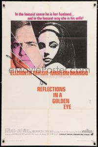 4t728 REFLECTIONS IN A GOLDEN EYE 1sh '67 Huston, cool image of Elizabeth Taylor & Marlon Brando!
