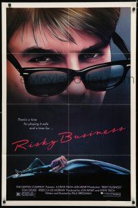 4t741 RISKY BUSINESS 1sh '83 classic close up image of Tom Cruise in cool shades by Drew!