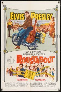 4t758 ROUSTABOUT 1sh '64 roving, restless, reckless Elvis Presley on motorcycle with guitar!