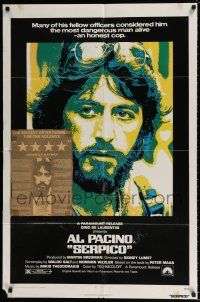 4t778 SERPICO 1sh '74 cool close up image of Al Pacino, Sidney Lumet crime classic!