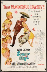 4t841 SUMMER MAGIC 1sh '63 artwork of the many faces of Hayley Mills, Burl Ives, shaggy dog!