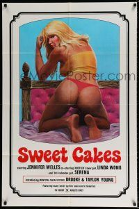 4t853 SWEET CAKES 1sh '76 super sexy artwork of nearly naked girl with back turned in bed!