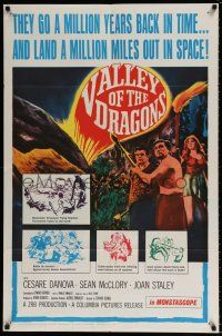 4t919 VALLEY OF THE DRAGONS 1sh '61 Jules Verne, dinosaurs & giant spiders in a world time forgot!