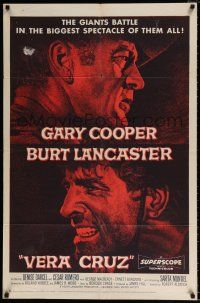 4t923 VERA CRUZ style A 1sh '55 best close up artwork of cowboys Gary Cooper & Burt Lancaster!