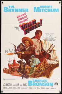 4t928 VILLA RIDES 1sh '68 art of Yul Brynner as Pancho & Robert Mitchum, Bronson, Sam Peckinpah!
