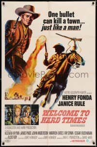 4t950 WELCOME TO HARD TIMES 1sh '67 cool artwork of cowboy Henry Fonda + cast portraits!