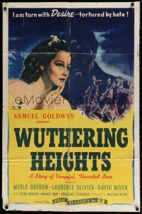 4t985 WUTHERING HEIGHTS 1sh R44 Laurence Olivier is torn with desire for Merle Oberon!