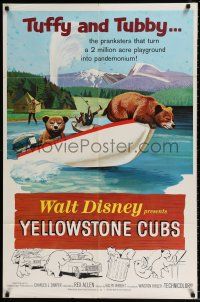 4t988 YELLOWSTONE CUBS 1sh '63 Disney, art of cute baby bears Tubby & Tuffy!