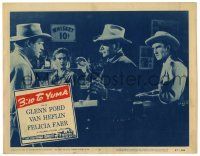 4w187 3:10 TO YUMA LC #5 '57 Van Heflin glares at Glenn Ford standing at saloon bar!