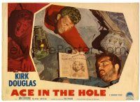 4w197 ACE IN THE HOLE LC #3 '51 Billy Wilder classic, Kirk Douglas shows Richard Benedict newspaper!