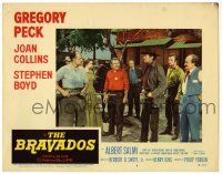 4w291 BRAVADOS LC #8 '58 Gregory Peck & men confront guy holding a big gun!