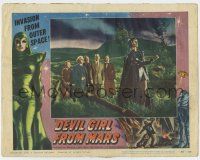 4w401 DEVIL GIRL FROM MARS LC #3 '55 stars stare at female alien Patricia Laffan pointing weapon!