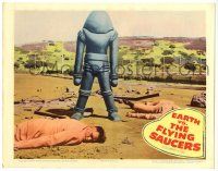 4w432 EARTH VS. THE FLYING SAUCERS LC '56 cool image of alien robot standing over dead men!