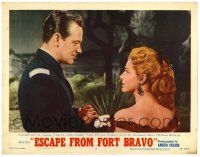 4w446 ESCAPE FROM FORT BRAVO LC #3 '53 Eleanor Parker tells William Holden she can be trouble!