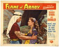 4w470 FLAME OF ARABY LC #2 '51 great c/u of Arab Jeff Chandler holding sexy Maureen O'Hara!