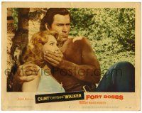 4w483 FORT DOBBS LC #4 '58 barechested Clint Walker puts his hand over Virginia Mayo's mouth!