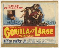 4w039 GORILLA AT LARGE TC '54 great artwork of giant ape holding screaming sexy Anne Bancroft!