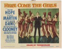 4w560 HERE COME THE GIRLS LC #8 '53 Bob Hope surrounded by six beautiful showgirls on stage!