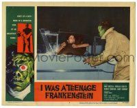 4w585 I WAS A TEENAGE FRANKENSTEIN LC #3 '57 close up of monster attacking couple necking in car!