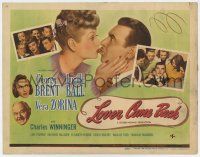 4w071 LOVER COME BACK TC '46 pretty redhead Lucille Ball kissing George Brent!