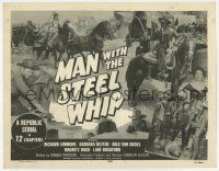 4w076 MAN WITH THE STEEL WHIP TC '54 serial, cool montage with masked hero on horse with whip!