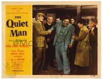 4w791 QUIET MAN LC #2 '51 John Wayne & Victor McLaglen giving the flabby handshake, John Ford
