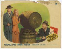 4w916 THIS GUN FOR HIRE LC '42 Robert Preston hides from Alan Ladd with gun & sexy Veronica Lake!