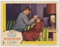 4w933 TOO LATE FOR TEARS LC #2 '49 great close up of Dan Duryea slapping Lizabeth Scott on couch!