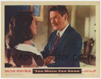 4w934 TOO MUCH, TOO SOON LC #4 '58 Errol Flynn as John Barrymore angrily grabs Dorothy Malone!