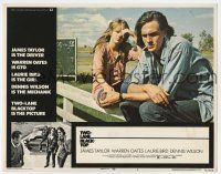 4w946 TWO-LANE BLACKTOP LC #1 '71 close up of smoking James Taylor & Laurie Bird sitting on fence!
