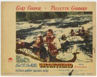 4w948 UNCONQUERED LC #6 '47 Gary Cooper & Paulette Goddard escape from Indians in canoe on river!