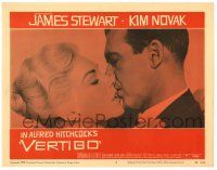 4w953 VERTIGO LC #2 '58 Alfred Hitchcock, super c/u of James Stewart kissing blonde Kim Novak!