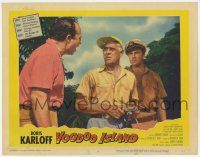 4w959 VOODOO ISLAND LC #8 '57 Boris Karloff w/ camera & arguing with Rhodes Reason & Murvyn Vye!