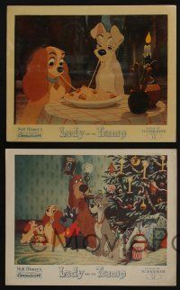 4x041 LADY & THE TRAMP 4 color English FOH LCs '55 Disney classic cartoon, great images!