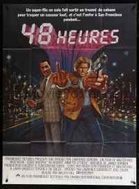 4y394 48 HRS. French 1p '83 different art of Eddie Murphy giving the finger & Nick Nolte w/gun!