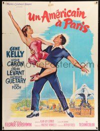 4y412 AMERICAN IN PARIS French 1p R60s art of Gene Kelly dancing with sexy Caron by Roger Soubie!
