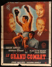 4y458 BIG FIGHT brown French 1p '42 cool Troy art of victorious boxer Lucien Baroux held high!