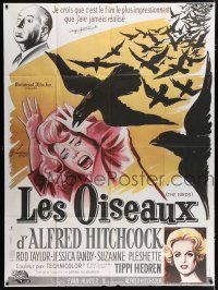 4y463 BIRDS CinePoster REPRO French 1p R85 different Grinsson art, Alfred Hitchcock classic!