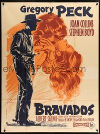 4y488 BRAVADOS French 1p '58 Grinsson art of cowboy Gregory Peck with gun & sexy Joan Collins!