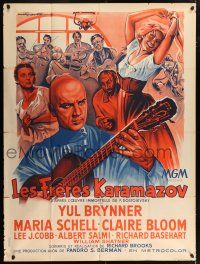 4y497 BROTHERS KARAMAZOV French 1p R60s cool Soubie art of Yul Brynner, Maria Schell & Claire Bloom