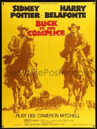 4y499 BUCK & THE PREACHER French 1p '72 cool art of Sidney Poitier & Harry Belafonte on horses!