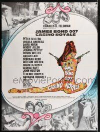 4y519 CASINO ROYALE French 1p '67 Bond spy spoof, sexy psychedelic Kerfyser art + photo montage!