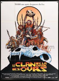 4y532 CLAN OF THE CAVE BEAR glossy French 1p '86 cool different caveman art by McGinnis & Druillet!