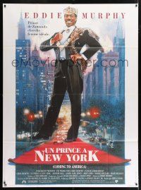 4y539 COMING TO AMERICA French 1p '88 great artwork of African Prince Eddie Murphy by Drew Struzan!