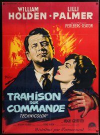 4y544 COUNTERFEIT TRAITOR French 1p '62 different Grinsson art of William Holden & Lilli Palmer!
