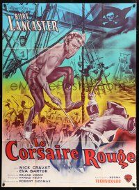4y548 CRIMSON PIRATE French 1p R60s different art of barechested Burt Lancaster swinging on rope!