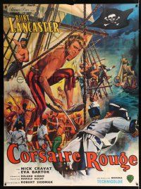 4y549 CRIMSON PIRATE French 1p R60s different art of barechested Burt Lancaster by Jean Mascii!