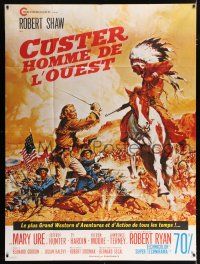 4y556 CUSTER OF THE WEST French 1p '68 art of Robert Shaw vs Indians at Battle of Little Big Horn!