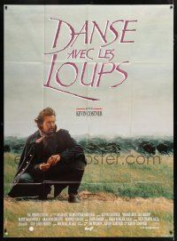 4y559 DANCES WITH WOLVES French 1p '91 different image of Kevin Costner & stampeding buffalo!