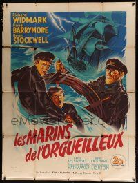 4y599 DOWN TO THE SEA IN SHIPS style B French 1p '50 Richard Widmark & Lionel Barrymore by Soubie!